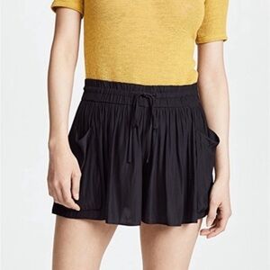 Black pleated silk shorts drawstring waist and pockets RAMY BROOK August Silk